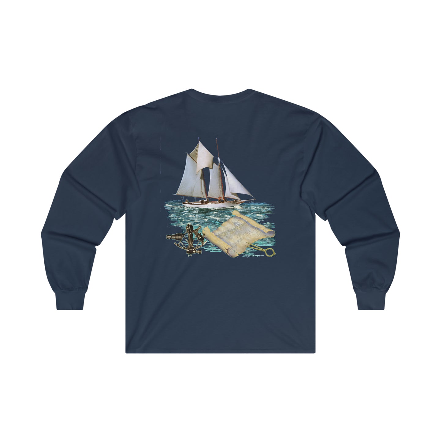 Ultra Cotton Long Sleeve Tee, W.H. Aubrey Sailboat.   By John Ryerson Bredin