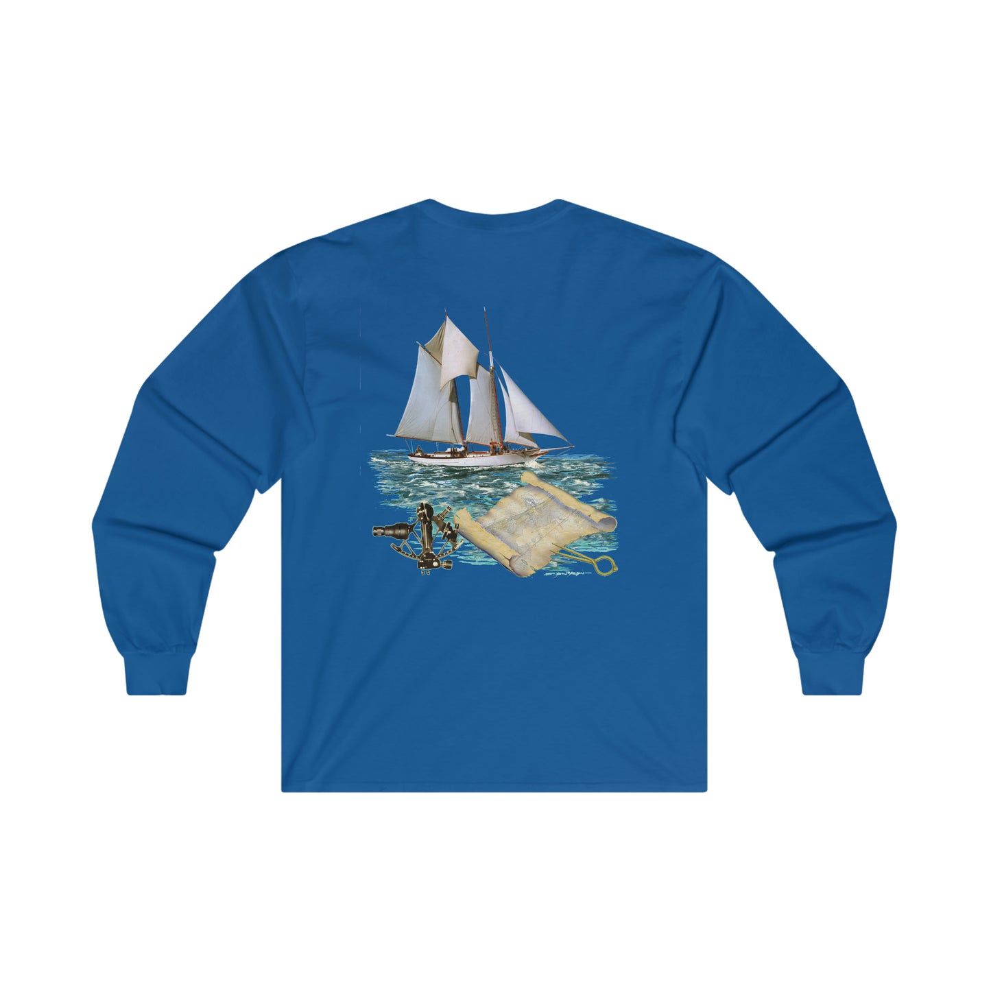 Ultra Cotton Long Sleeve Tee, W.H. Aubrey Sailboat.   By John Ryerson Bredin