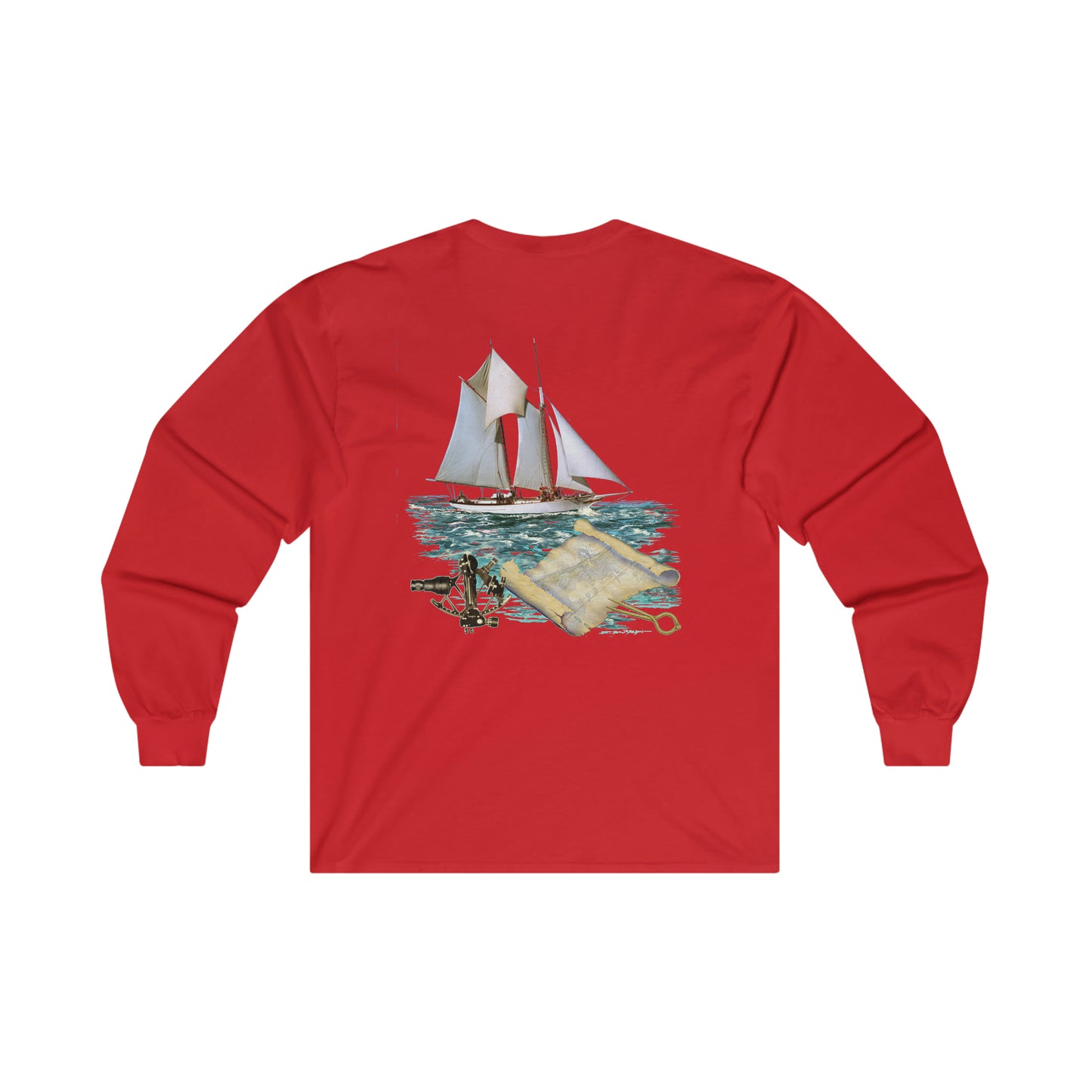 Ultra Cotton Long Sleeve Tee, W.H. Aubrey Sailboat.   By John Ryerson Bredin