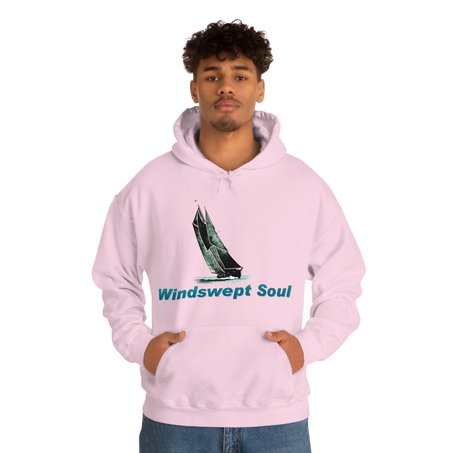 Unisex Heavy Blend™ Hooded Sweatshirt, Windswept Soul, Bluenose Sailboat.