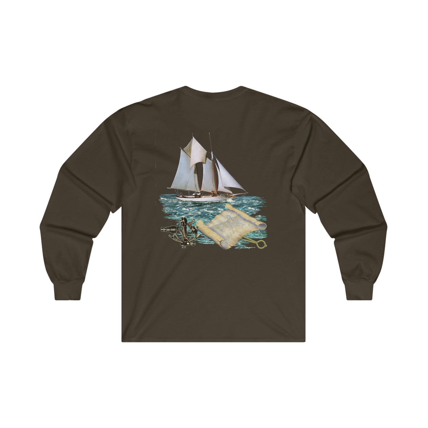 Ultra Cotton Long Sleeve Tee, W.H. Aubrey Sailboat.   By John Ryerson Bredin