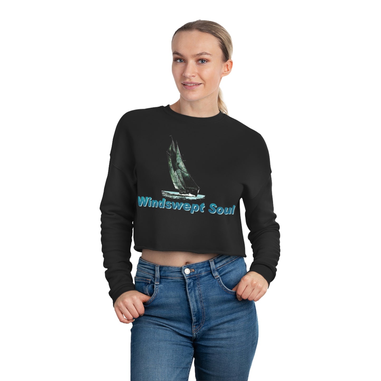 Women's Cropped Sweatshirt, Bluenose / Mother Ocean Design.