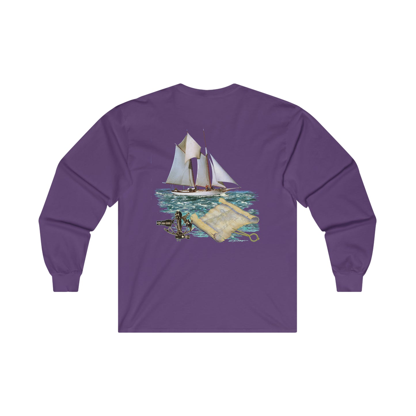 Ultra Cotton Long Sleeve Tee, W.H. Aubrey Sailboat.   By John Ryerson Bredin