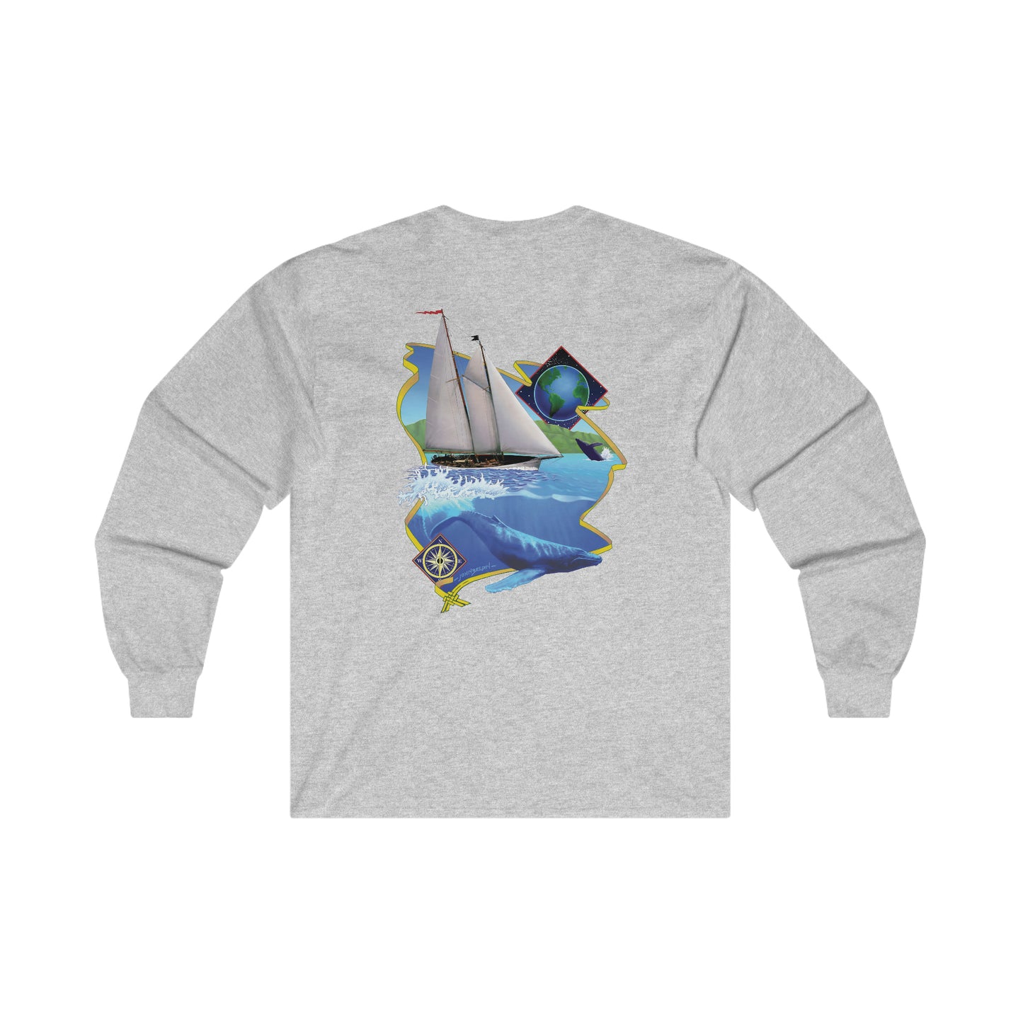 Ultra Cotton Long Sleeve Tee.  Mother Ocean graphic by John Ryerson Bredin.