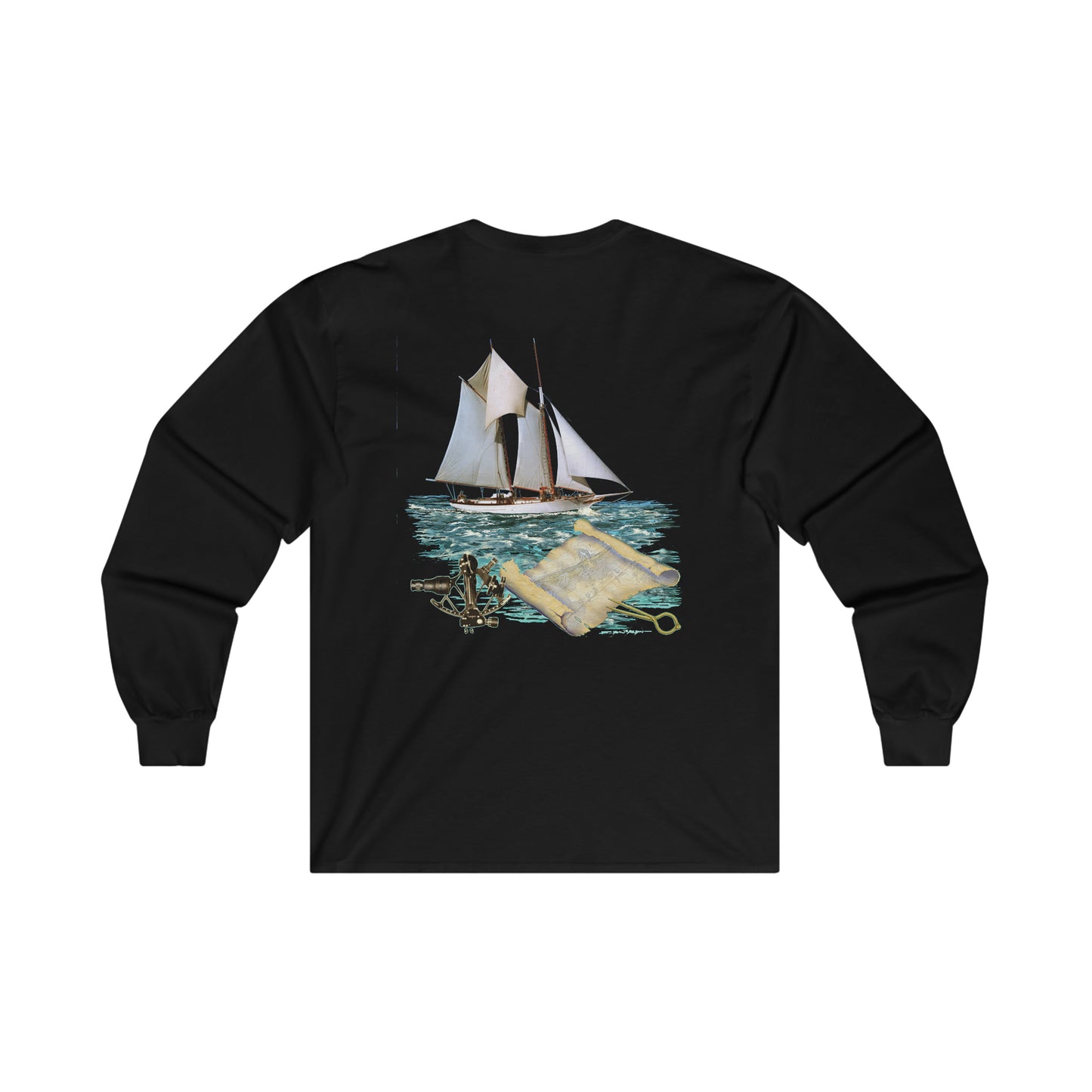 Ultra Cotton Long Sleeve Tee, W.H. Aubrey Sailboat.   By John Ryerson Bredin